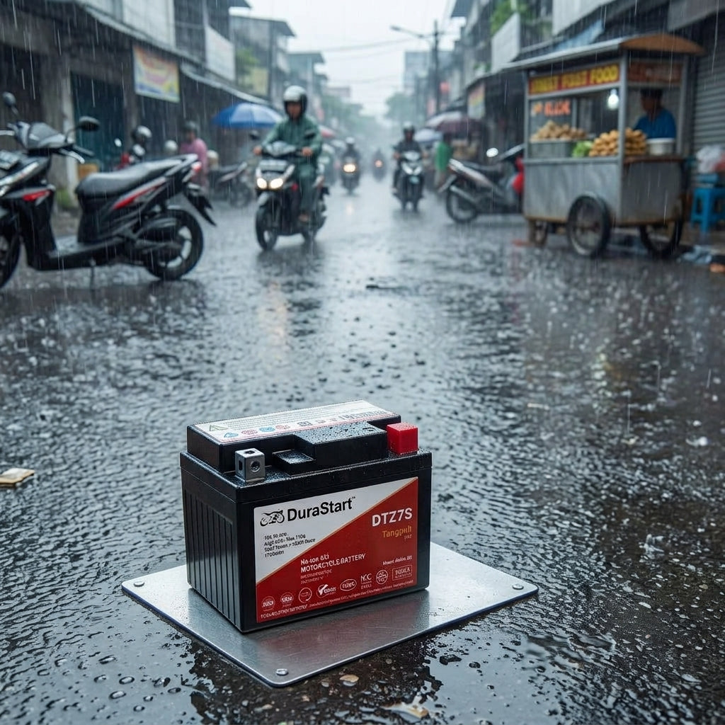 Ilustrasi perawatan aki motor saat musim hujan